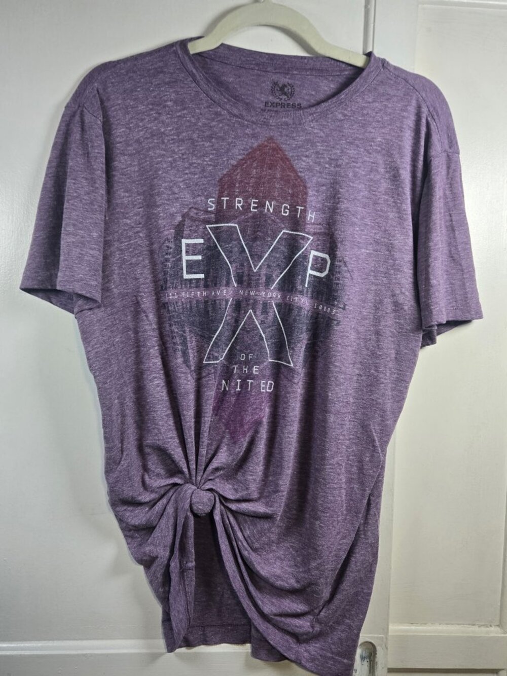 Express Men’s Large Purple Graphic T-Shirt EXP New York City Strength Tee
